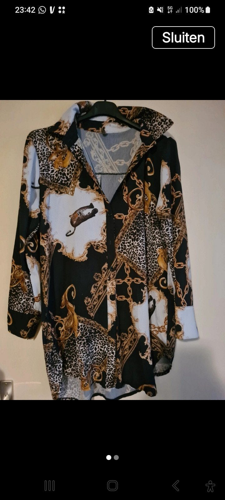 Blouse met panterprint en kettingen, Maat 38/40 (M), Zwart, Ophalen of Verzenden, Zo goed als nieuw