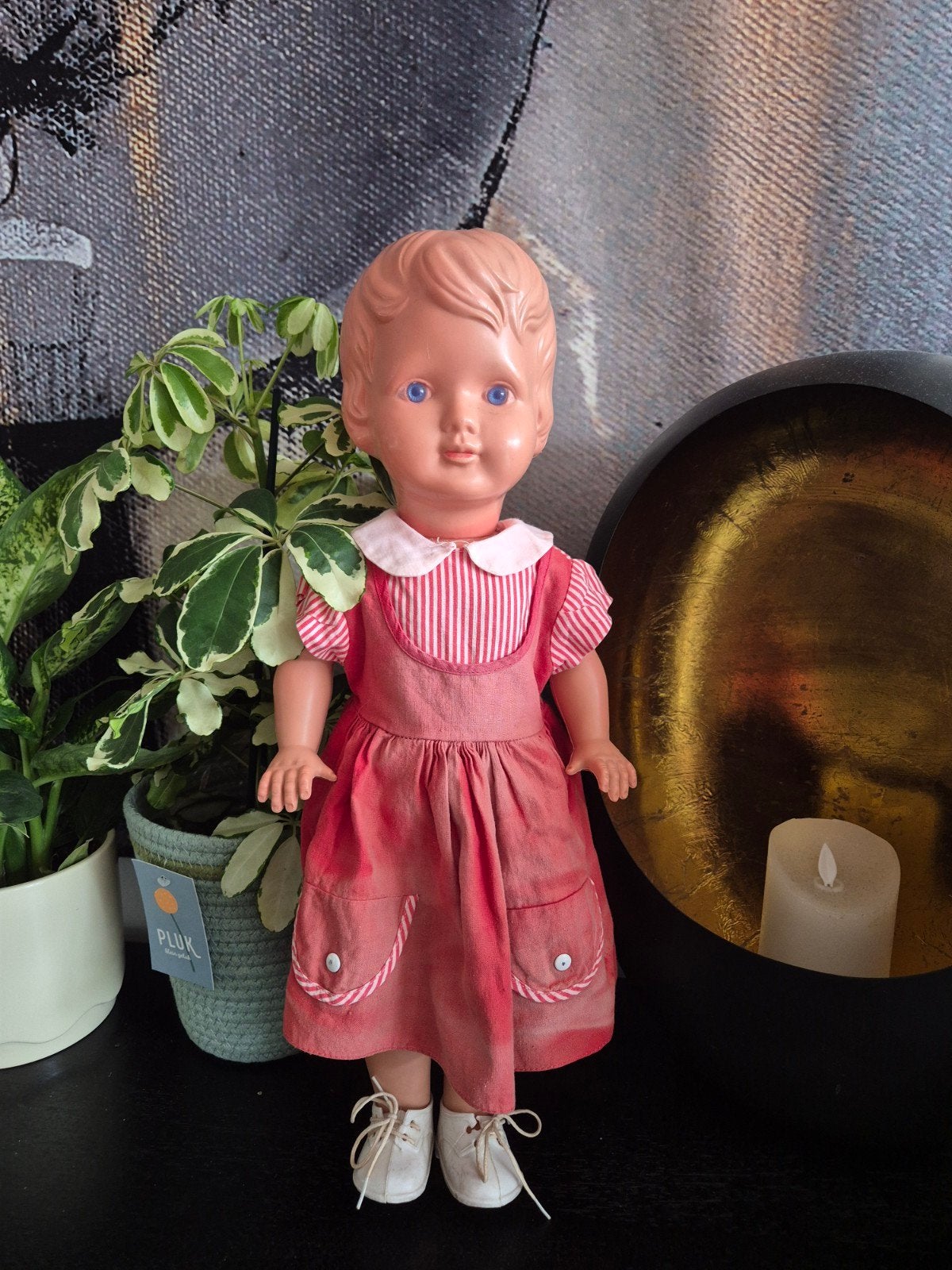 Prachtige vintage hardplastic pop jaren '50 / '60, Verzamelen, Poppen, Ophalen of Verzenden, Gebruikt, Pop