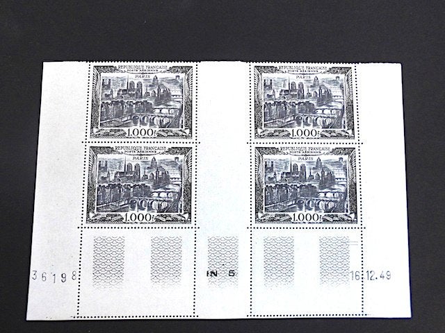 Frankrijk 1949 : PA 29** Paris 1000 F blok van 4 - Coin Daté, Verzenden