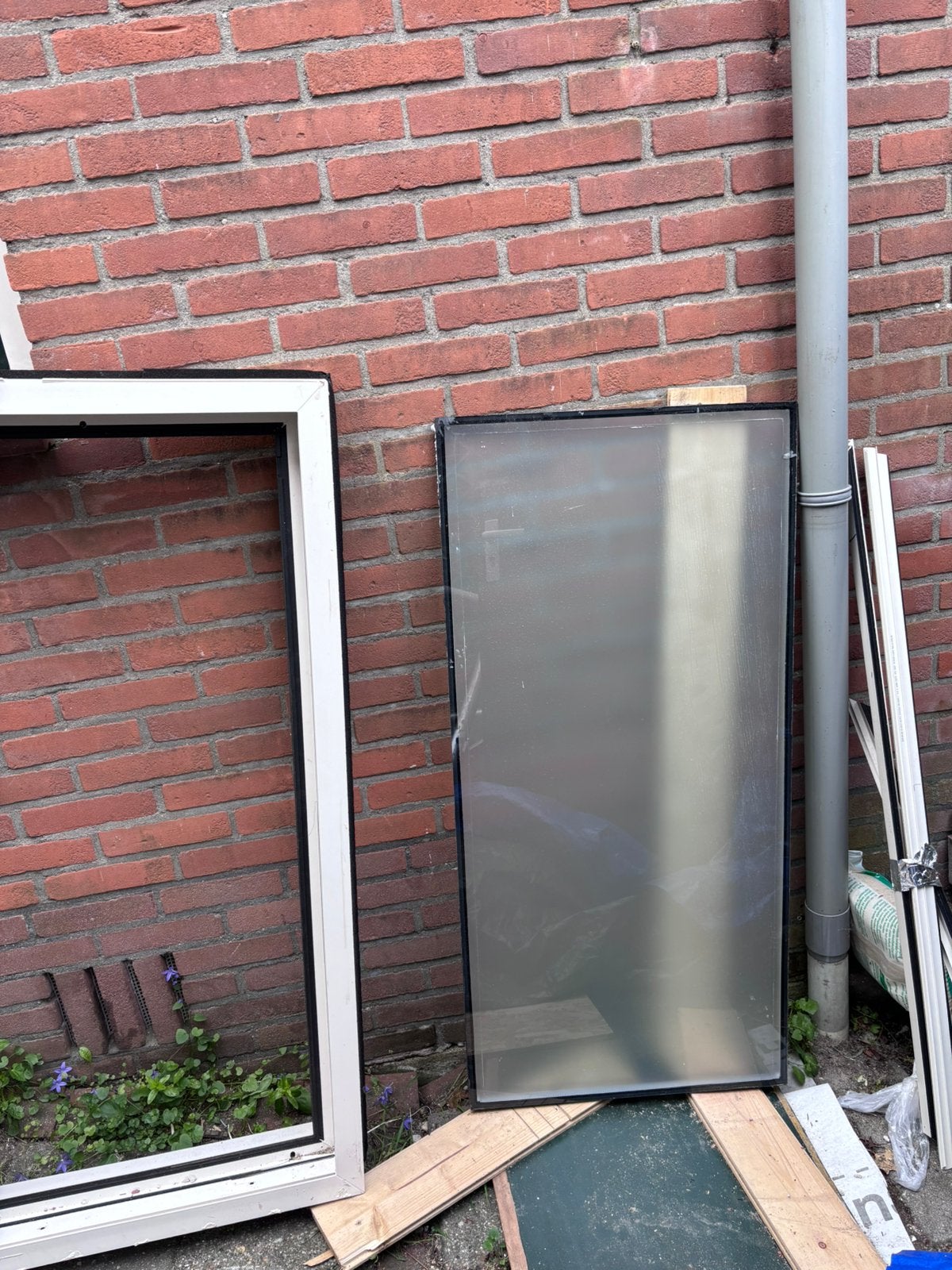 Kunststof kozijn met melkglas 123x63,5, Ophalen, Kunststof, Gebruikt, Minder dan 75 cm