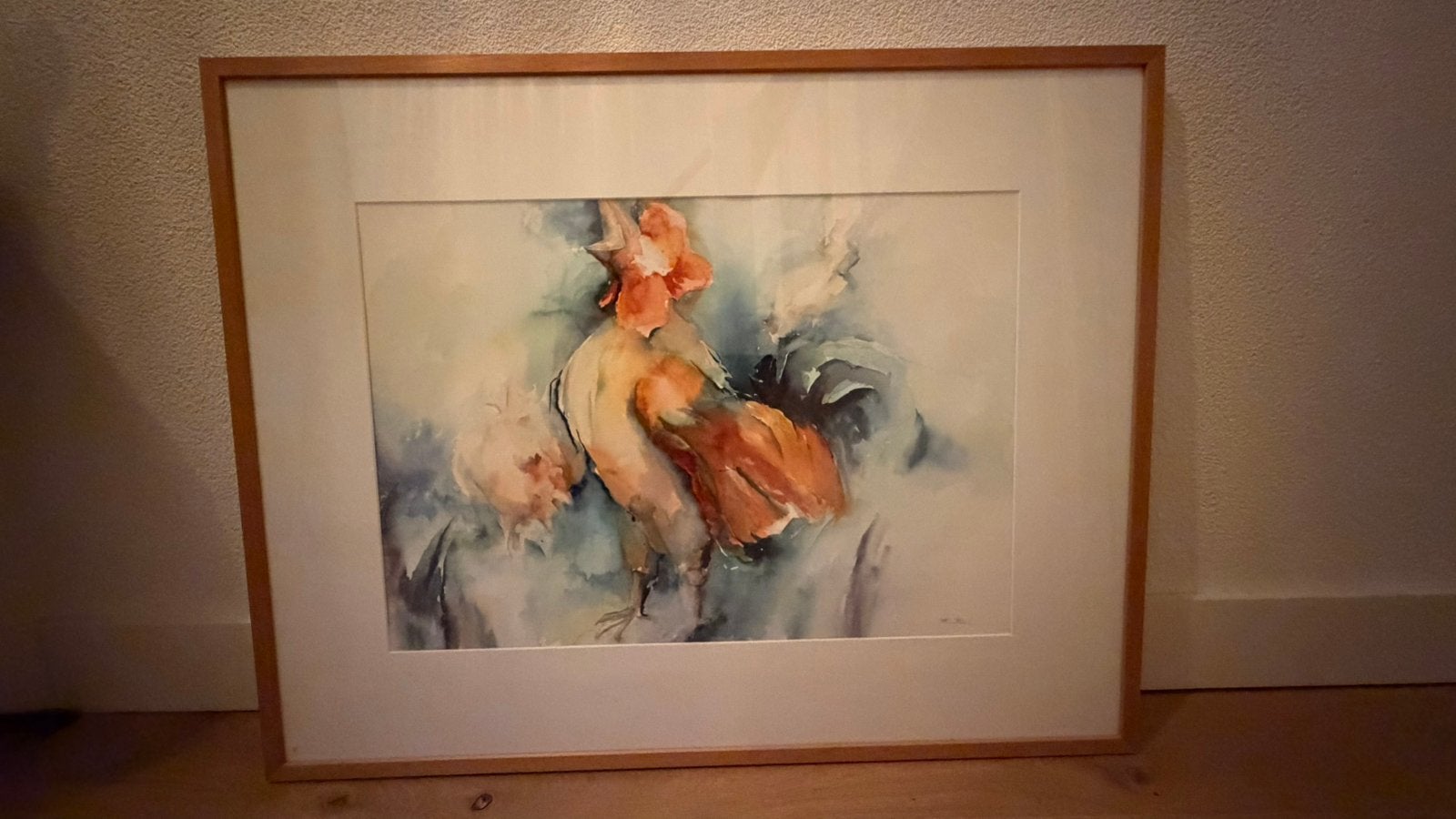 Originele aquarel 1992 – ingelijst – 70 x 90 cm, Ophalen, 50 – 75, Gebruikt, Schilderij