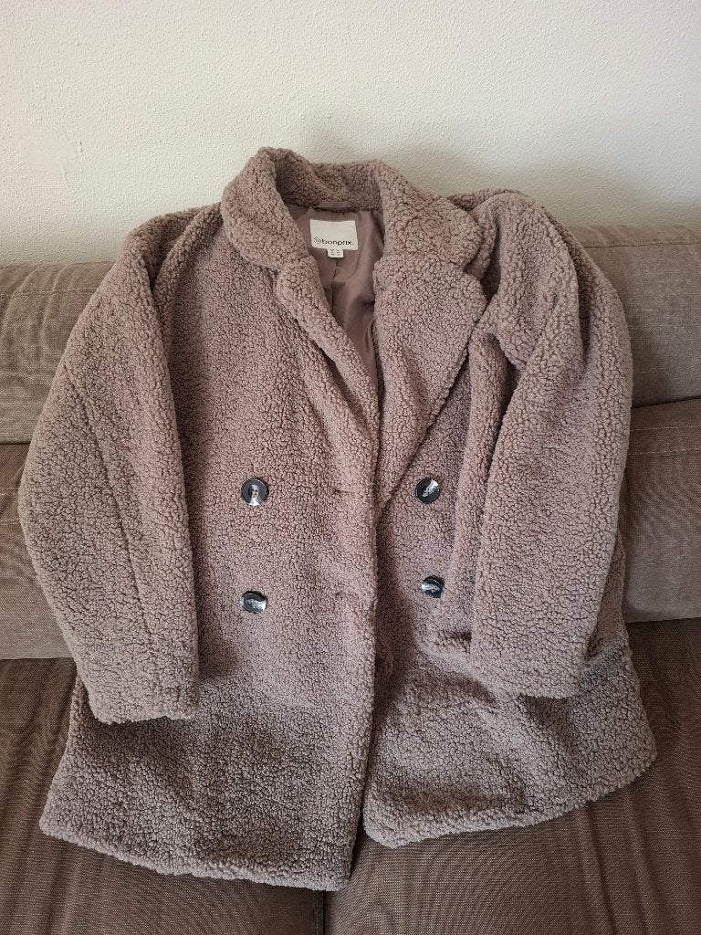 Teddy jas met sjaal, Bonprix, Bruin, Maat 42/44 (L), Ophalen of Verzenden