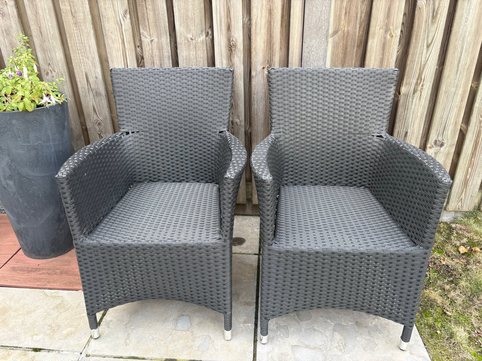 2 Bois Le Duc Wicker Tuinstoelen - Grijs, Ophalen, Gebruikt, Wicker