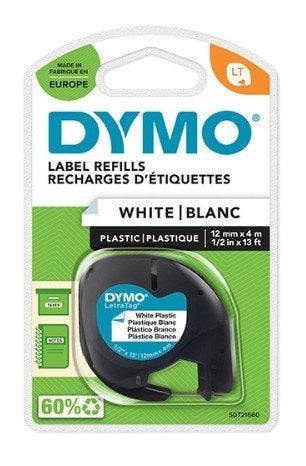 10x Dymo LetraTag Label Navullingen Wit Plastic 12mm x 4m, Computers en Software, Ophalen of Verzenden, Nieuw, Etiket, Dymo