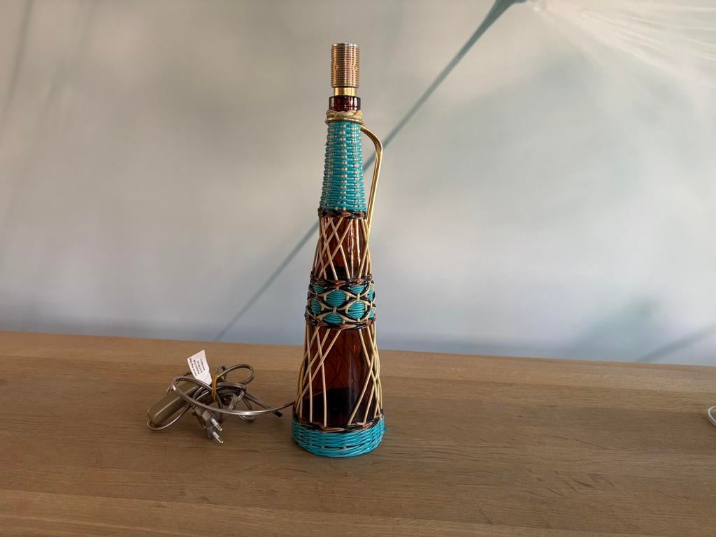 Prachtige vintage Scoubidou fleslamp made by me Origin’Lily, Ophalen of Verzenden, Nieuw, Glas