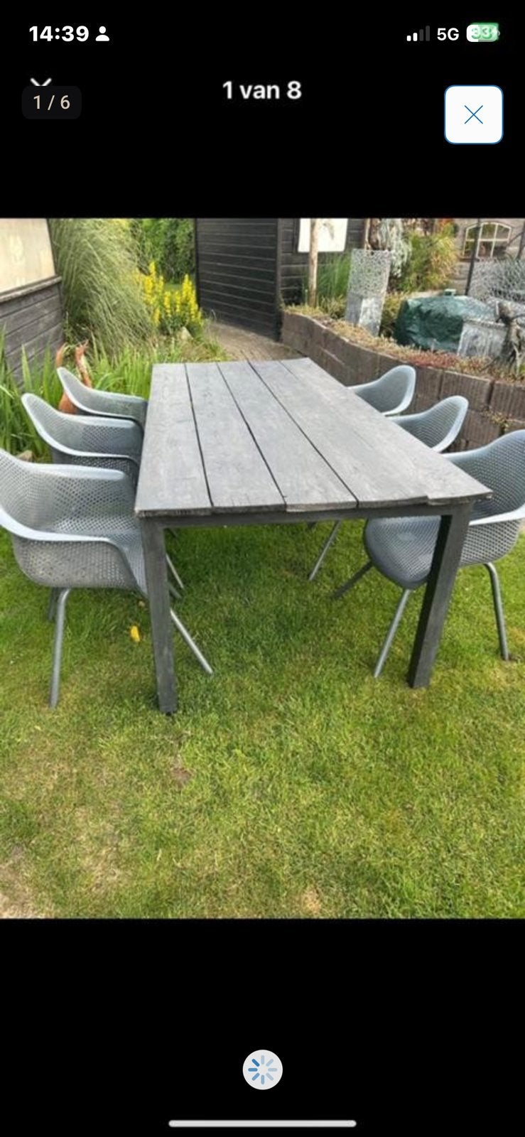 Tuinset 6 stoelen met tafel  grijs, Ophalen of Verzenden, Zo goed als nieuw