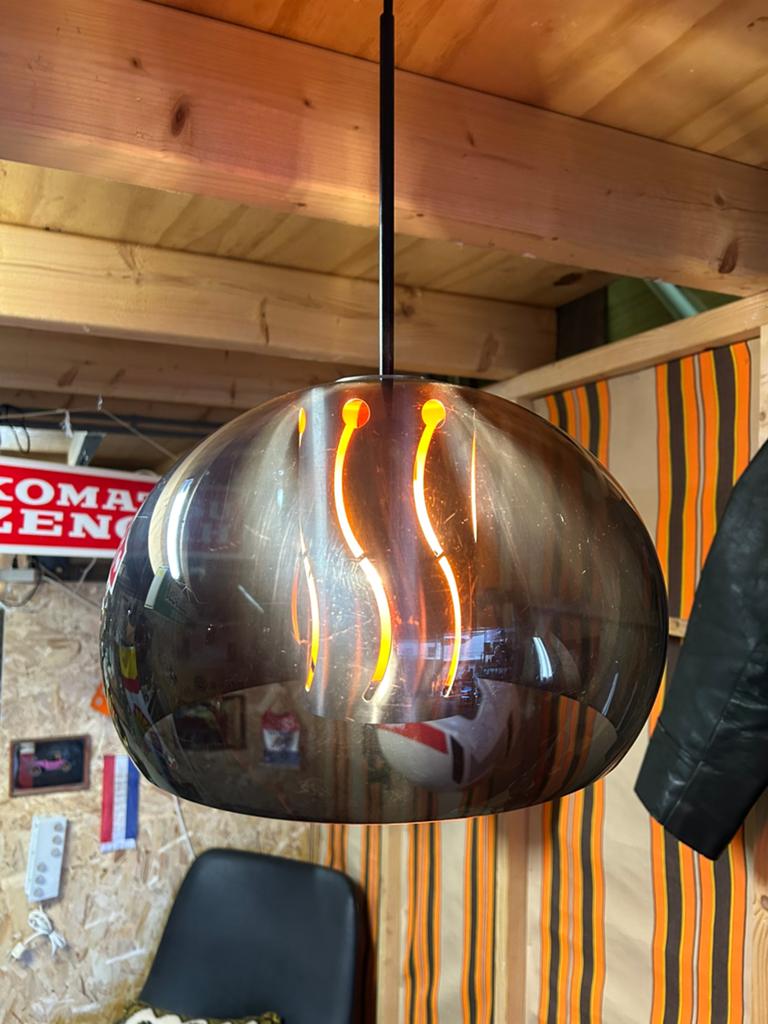 Vintage jaren 70 space age hanglamp, grijs chrome oranje, ?, Zo goed als nieuw, Vintage space age, ?