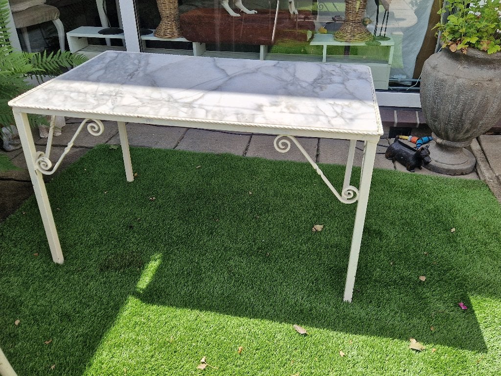Brocant gietijzeren tafel 50's zwaar massief marmeren blad, Ophalen