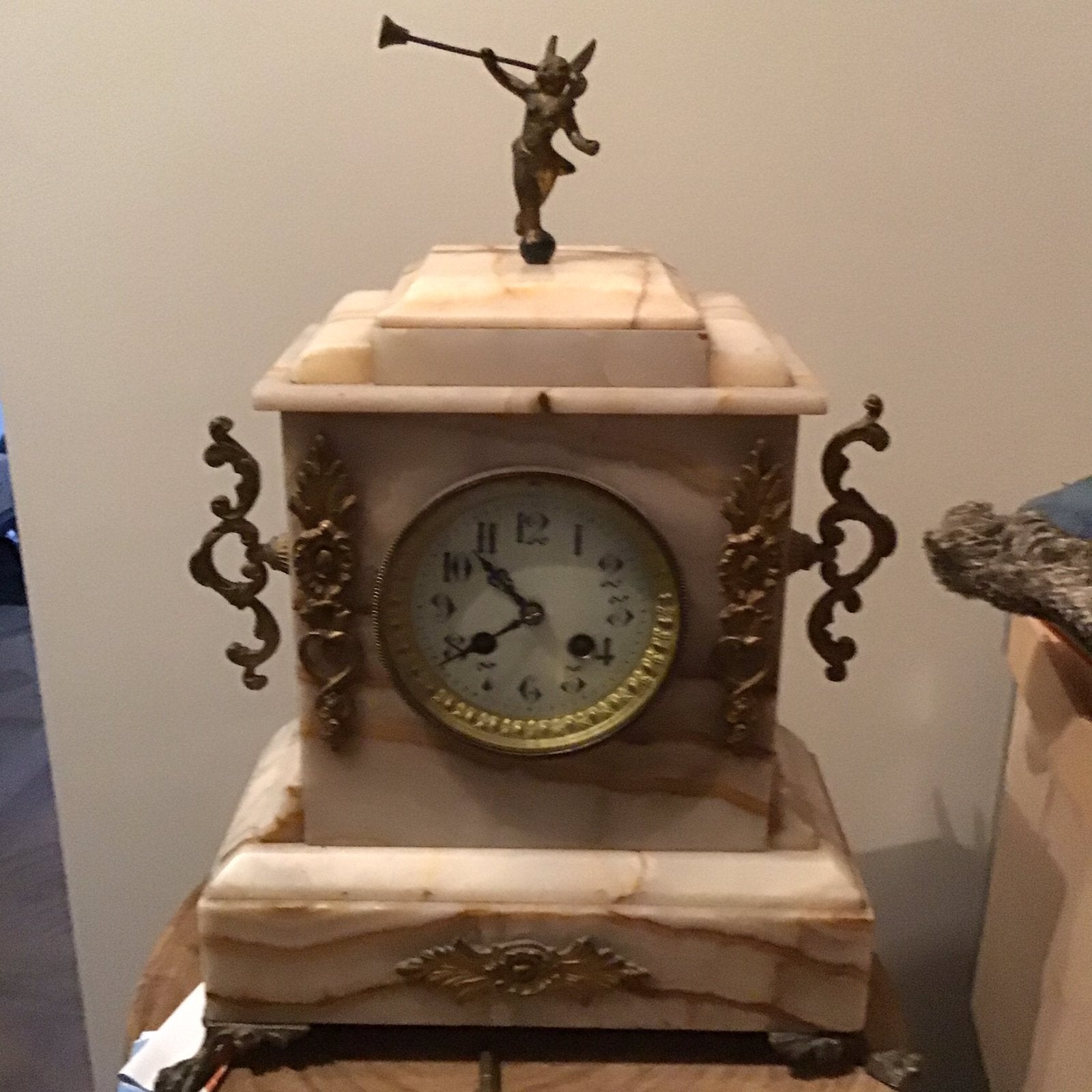 pendule,antiek marmeren brocant schoorsteenklok,antieke klok, Ophalen of Verzenden