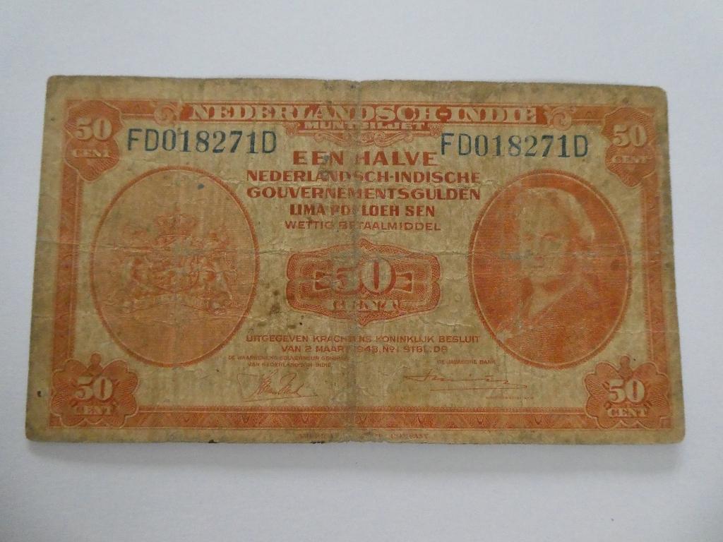 Nederlands-Indië, een halve gulden., Postzegels en Munten, Bankbiljetten | Nederland, Ophalen of Verzenden, Los biljet