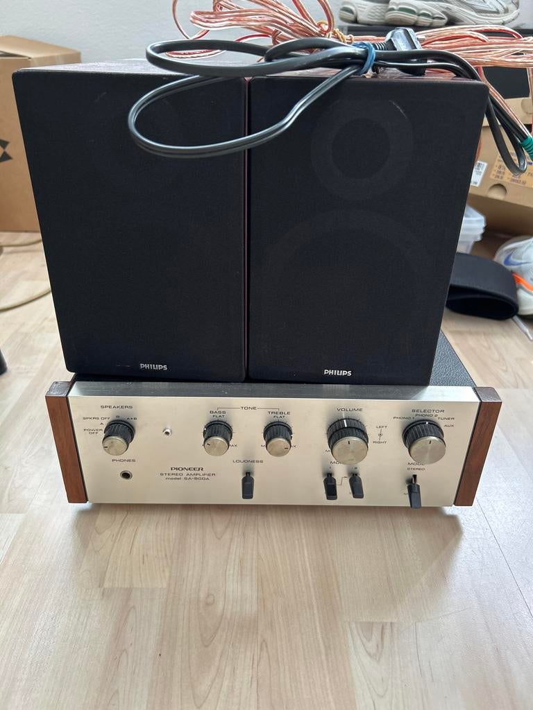 Pioneer SA-500A Versterker met Philips Boxjes - Retro Geluid, Audio, Tv en Foto, Versterkers en Receivers, Ophalen, Gebruikt, Pioneer