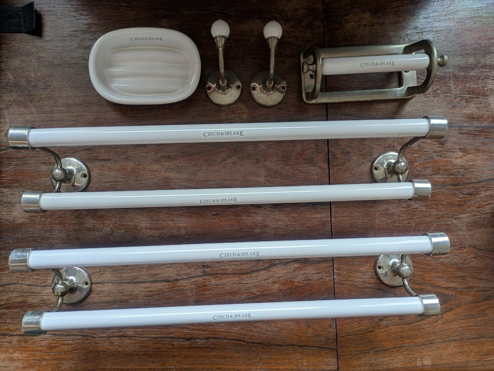 Luxe Czech & Speake Badkamer Accessoires Set, Gebruikt, Wit, Overige merken, Zeepdispenser/zeepbakje