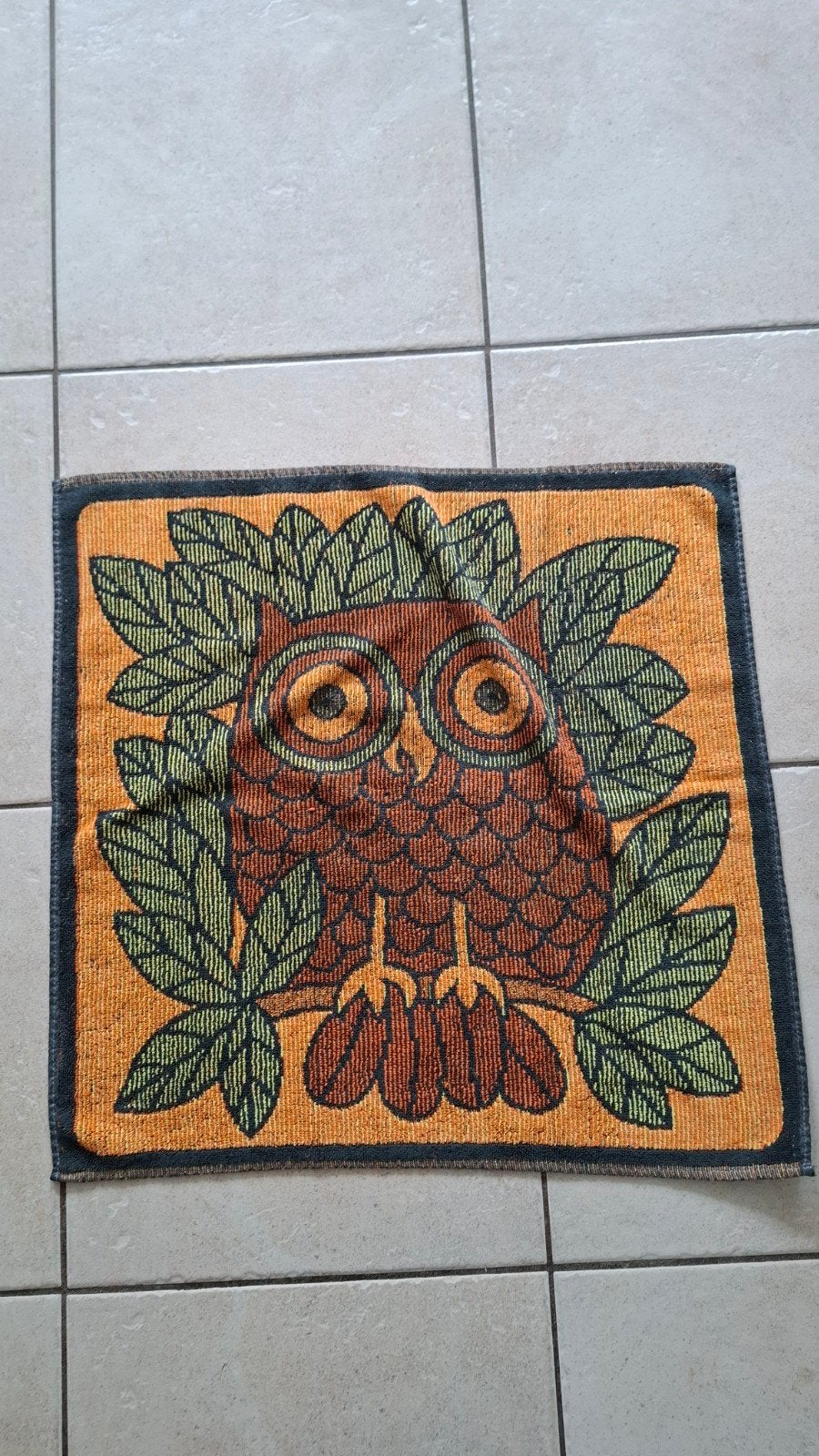 Vintage retro keukenhanddoek bruin oranje groen uil jaren ze, Ophalen of Verzenden, Huis en Inrichting