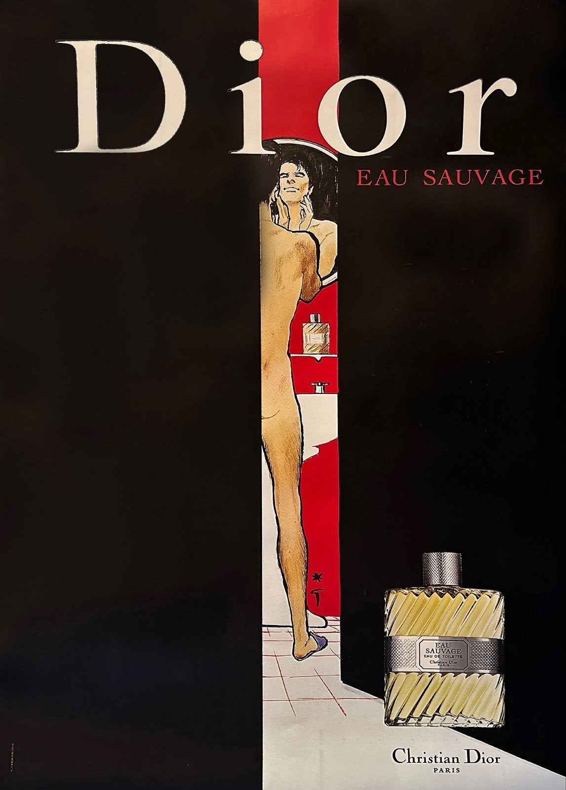 Vintage Dior Eau Sauvage reclameposter, Ophalen of Verzenden, Gebruikt