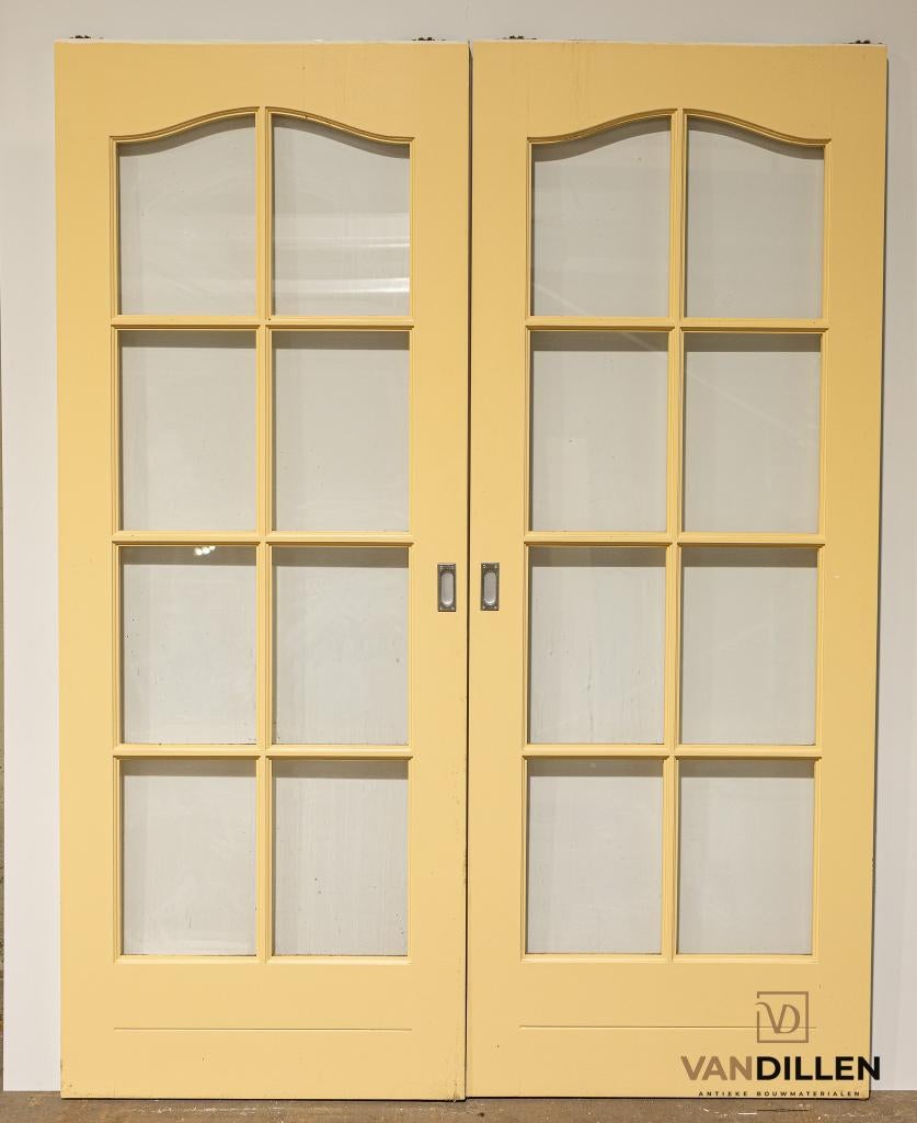 Set ensuite / schuifdeuren 215 x 166 roedeverdeling, Ophalen, 120 cm of meer, Binnendeur, Zo goed als nieuw