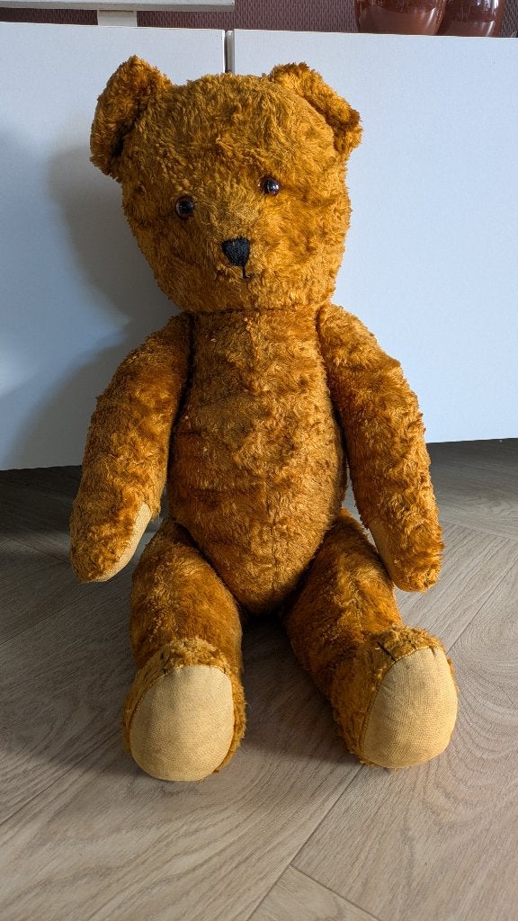 Vintage Teddybeer - 65 cm - Piepgeluid bij kantelen, Verzamelen, Ophalen of Verzenden, Gebruikt, Stoffen beer, Overige merken