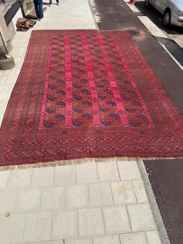 Groot Afghaans tapijt – 520  340 cm – glans in rood en roze, Wol, 200 cm of meer, Ophalen of Verzenden, Zo goed als nieuw