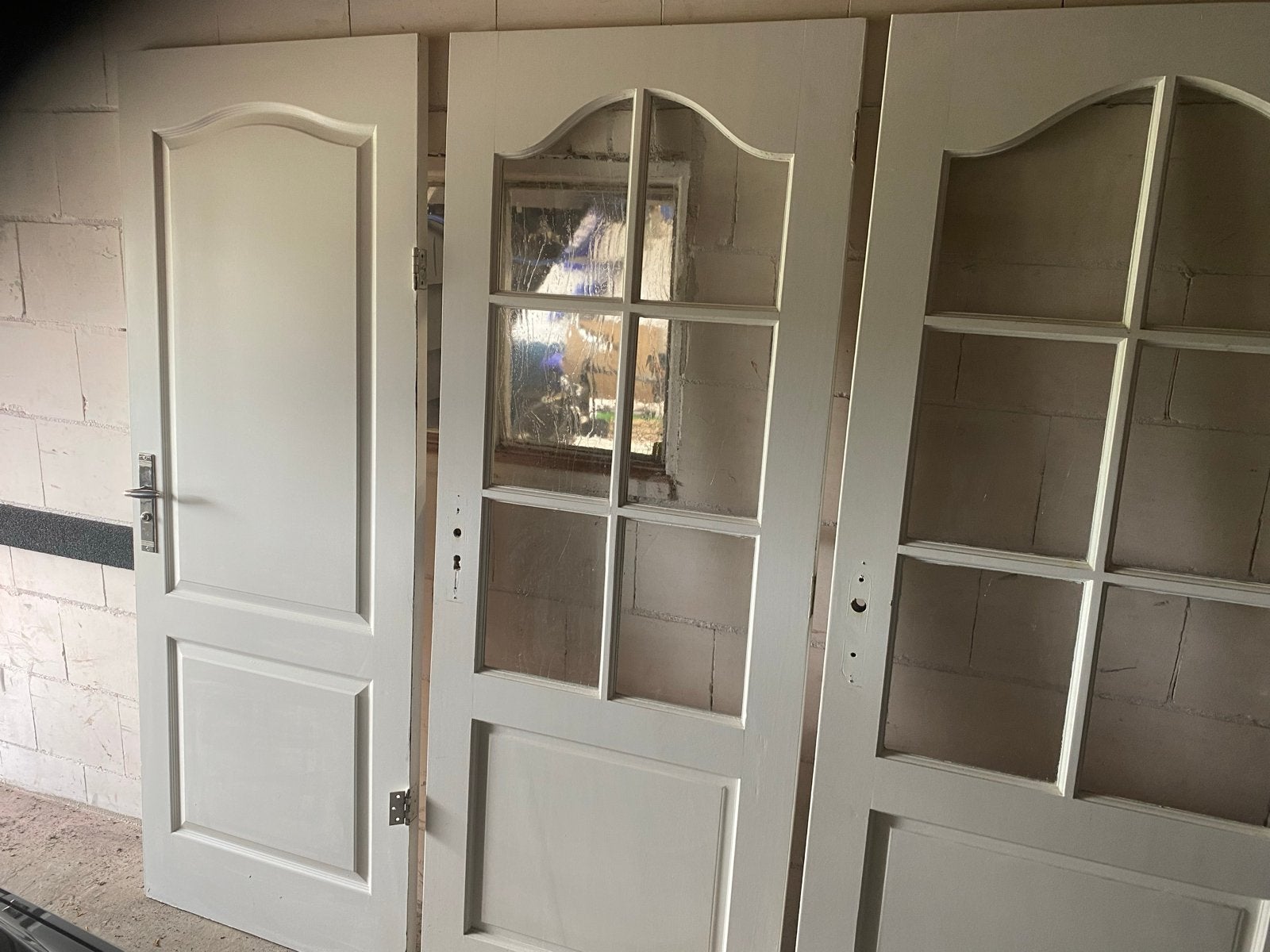 Set van 2 binnendeuren, wit, met en zonder glas, Doe-het-zelf en Verbouw, Deuren en Horren, Ophalen, Gebruikt, 80 tot 100 cm, Binnendeur