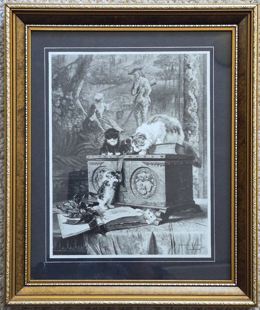 Henriëtte Ronner-Knip Prent, Ophalen of Verzenden, Klassiek, Achter glas, Dieren