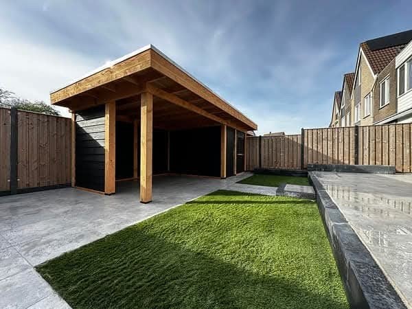 Douglas overkapping / schuur op maat, Tuin en Terras, Tuinhuizen, Ophalen of Verzenden, Nieuw, 500 cm of meer, Schuur
