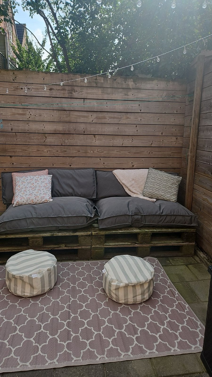 Pallet Kussens Antraciet Grijs Tuinset, Ophalen, Zo goed als nieuw, Overige materialen, 2 zitplaatsen