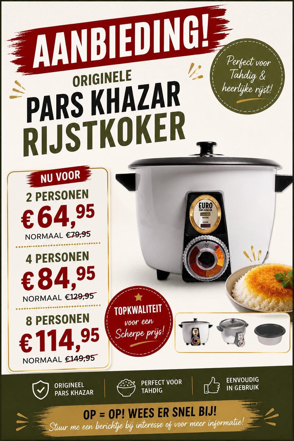 Rijstkoker Pars Khazar “nieuw”!, Ophalen of Verzenden, Vaatwasmachinebestendig, Nieuw