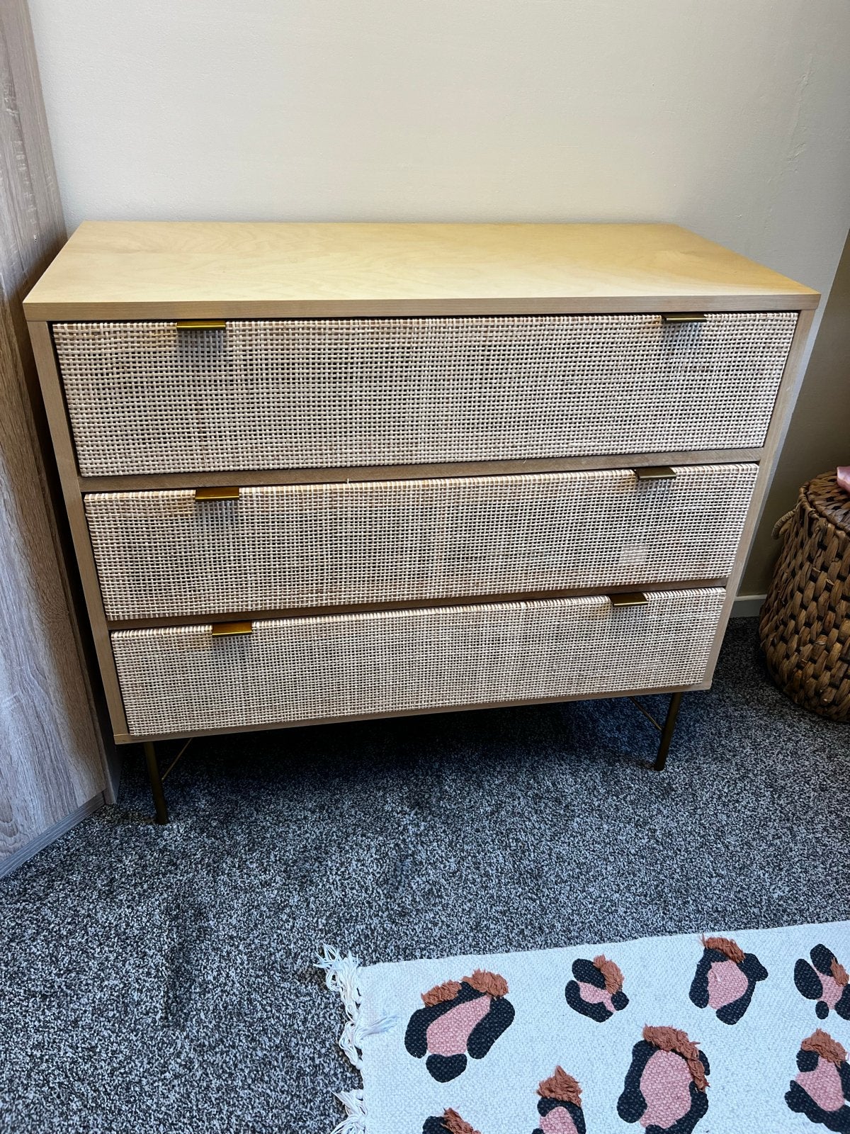 Commode met 3 laden en rotan details. Maisons du Monde, Zo goed als nieuw, 3 of 4 laden, Minder dan 100 cm, 25 tot 50 cm