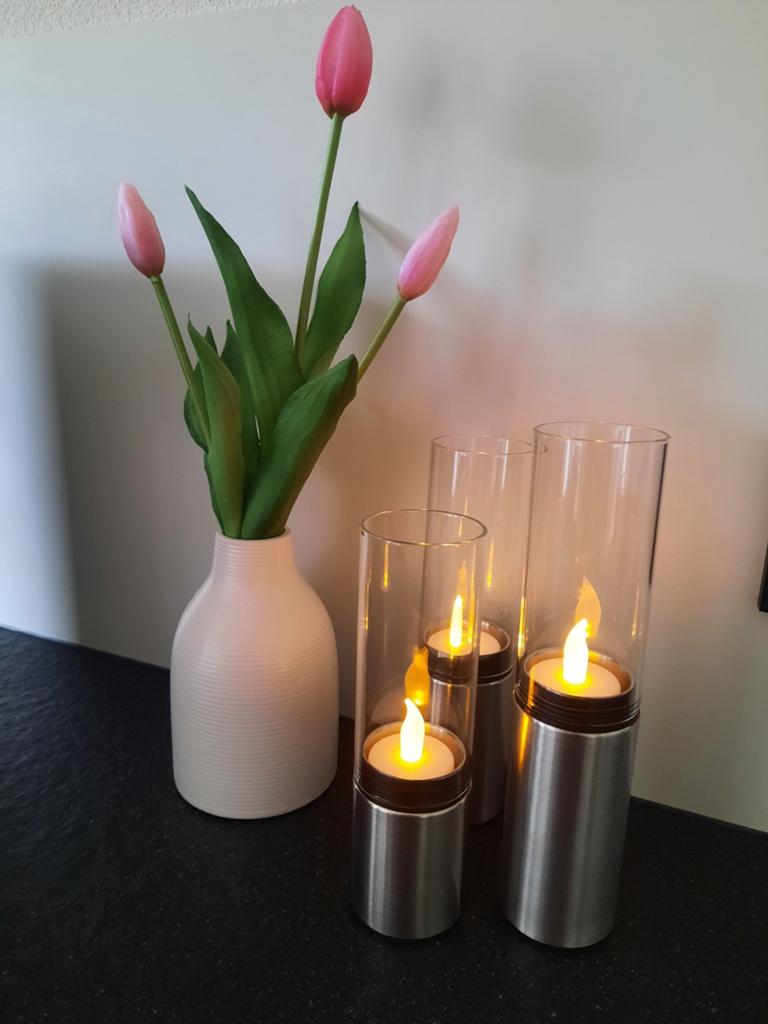 Blomus AMILIO Set 3 Windlichten - RVS Teelichthouders, Ophalen of Verzenden, Zo goed als nieuw, Metaal, Grijs