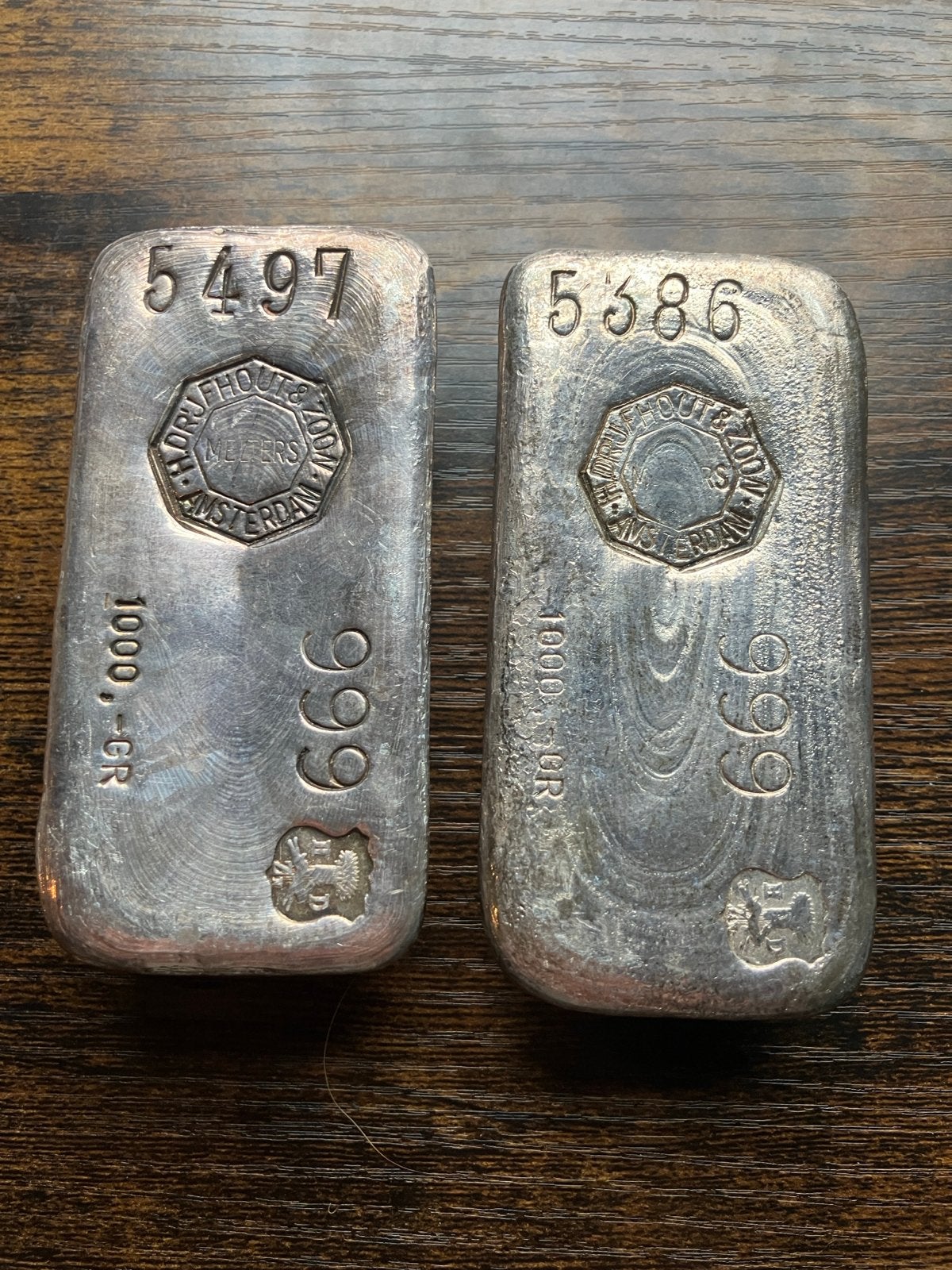2 Drijfhout 1 kilo zilverbaren, puur zilver 999, Ophalen, Zilver