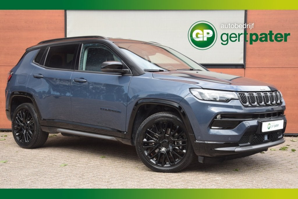 Jeep Compass 4xe 240 Plug-in Hybrid S Leer/Camera/AdaptiveCr, Automaat, Zwart, 4 cilinders, Blauw