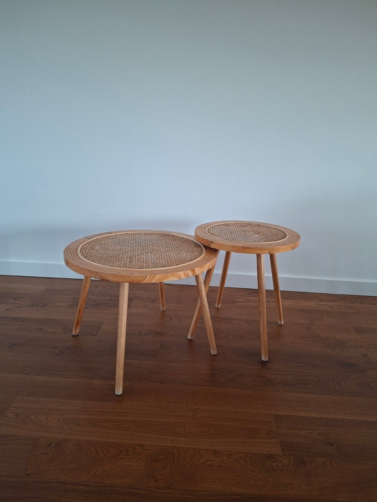 Set van 2 rotan ronde salontafels, Ophalen, Overige materialen, Gebruikt, 50 tot 100 cm
