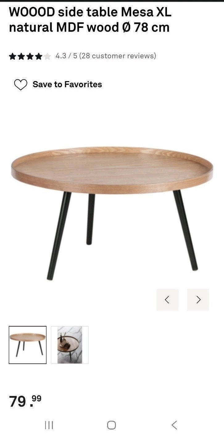 WOOOD bijzettafel Mesa XL 78cm - Nieuw in doos, Huis en Inrichting, 50 tot 100 cm, Rond, Nieuw, 50 tot 100 cm