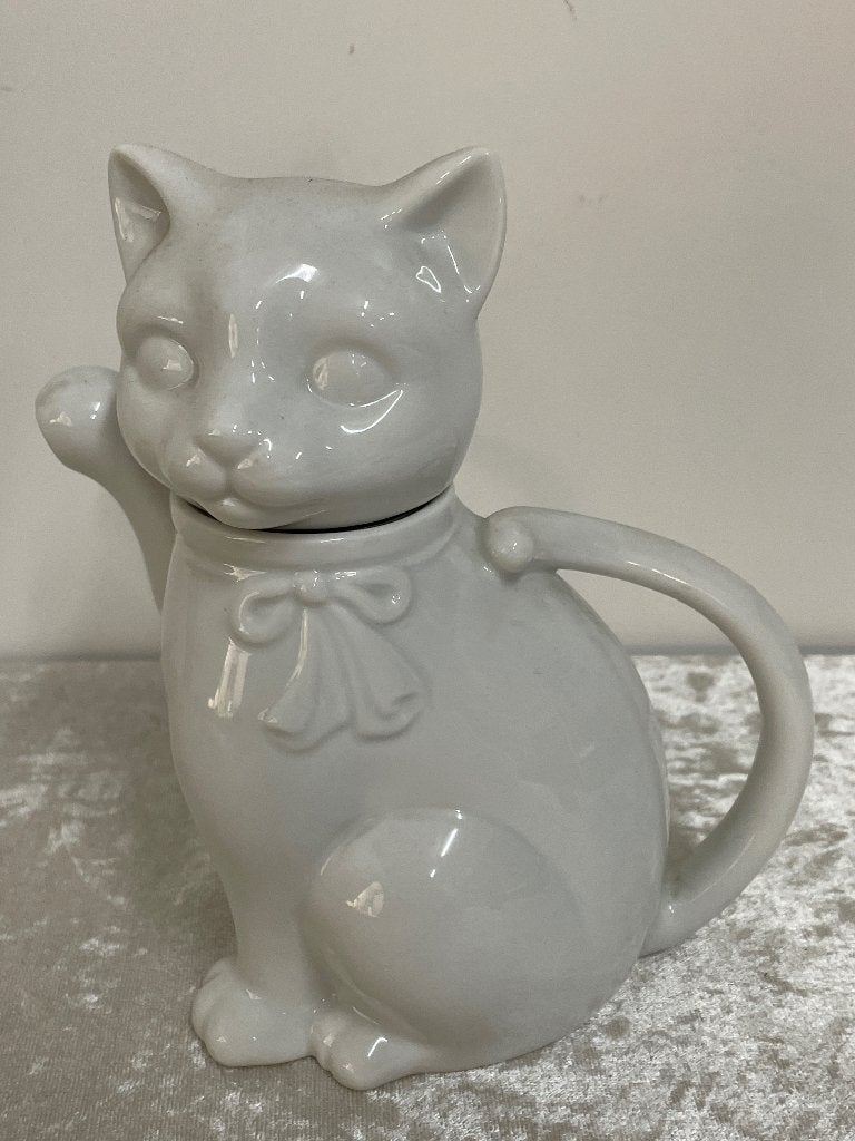 Vintage Porseleinen Theepot Witte Poes, Antiek en Kunst, Ophalen of Verzenden