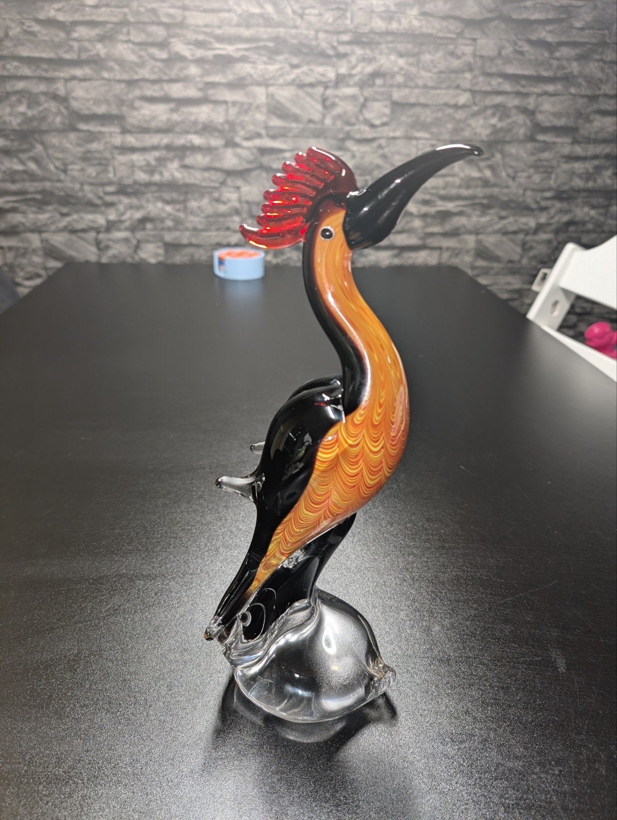 Glazen vogel sculptuur - Zwart, oranje en rood, Ophalen, Glas, Handgemaakt, 20 - 50 cm