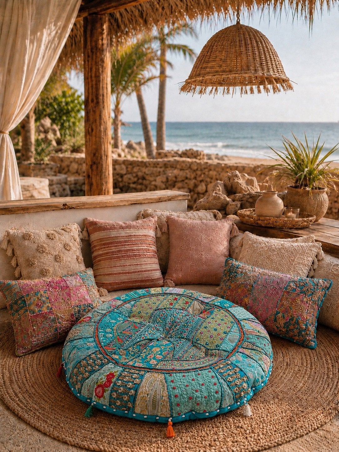 Mooie grote Boho ibiza kussens zitten heerlijk! NIEUW, Overige merken, Meerkleurig, Rond, Nieuw