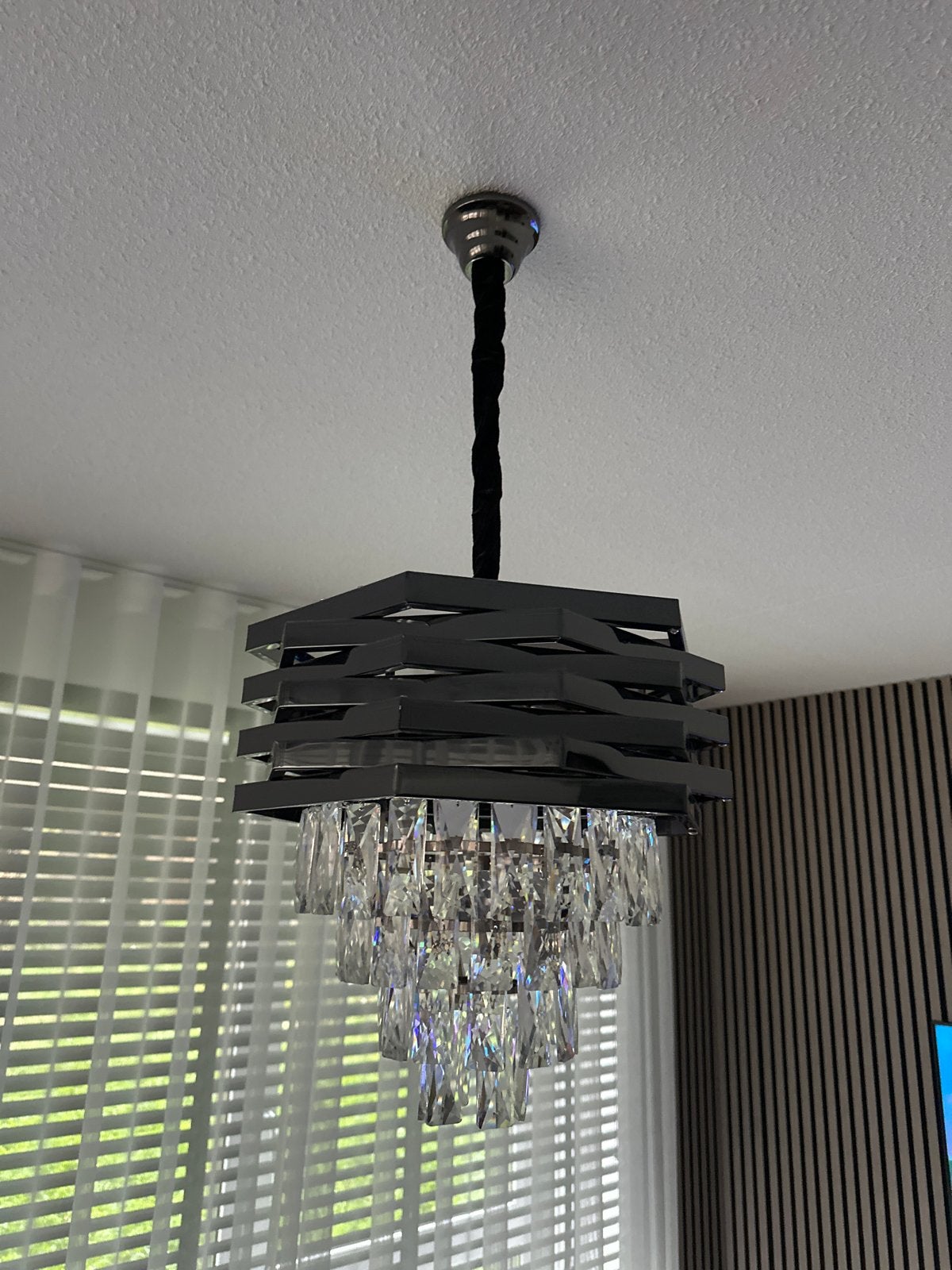 2x Moderne Hanglamp met Kristallen, Huis en Inrichting, Ophalen, Zo goed als nieuw, Metaal, E27 (groot)