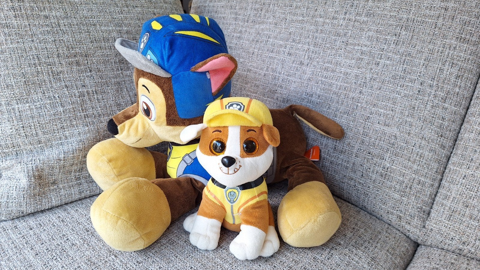 Paw Patrol Rubble en Chase knuffels - Zo goed als nieuw, Middelgroot (20 tot 80 cm), Meerkleurig, Paw Patrol, Hond