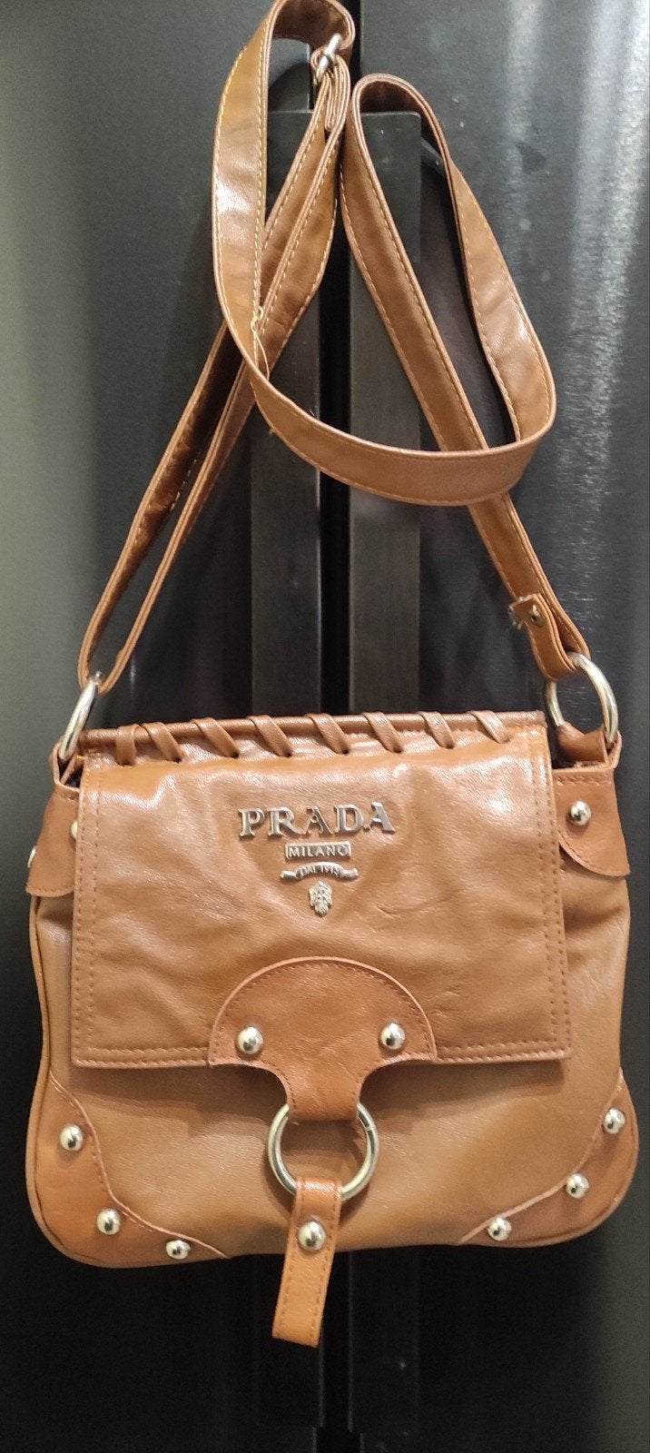 Prada schoudertasje in bruin leer, Ophalen of Verzenden, Gebruikt, Bruin, Schoudertasje