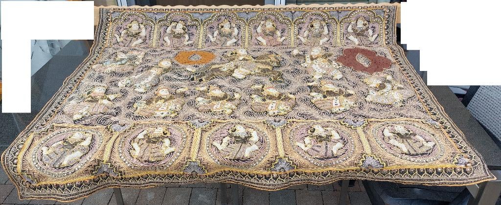 Groot vintage Birma Kalaga wandkleed dansers tapijt borduurw, Antiek en Kunst, Ophalen of Verzenden