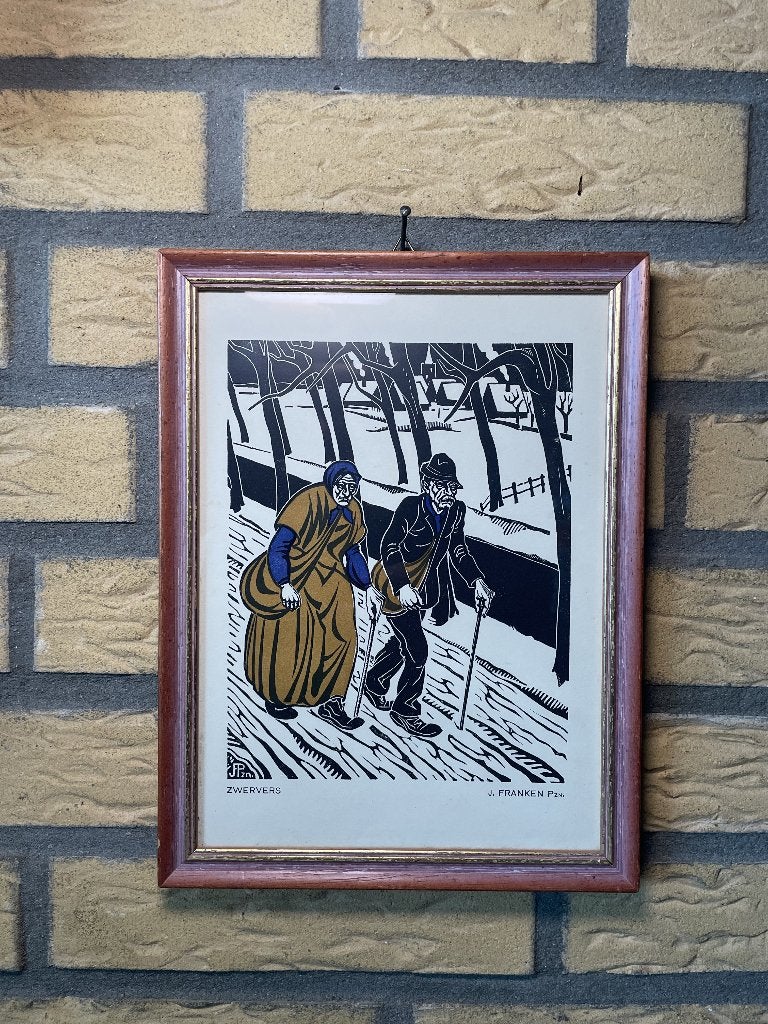 Jan Franken Pzn. – ‘Zwervers’ – ingelijste kleurenprent, Ophalen of Verzenden, Ingelijst