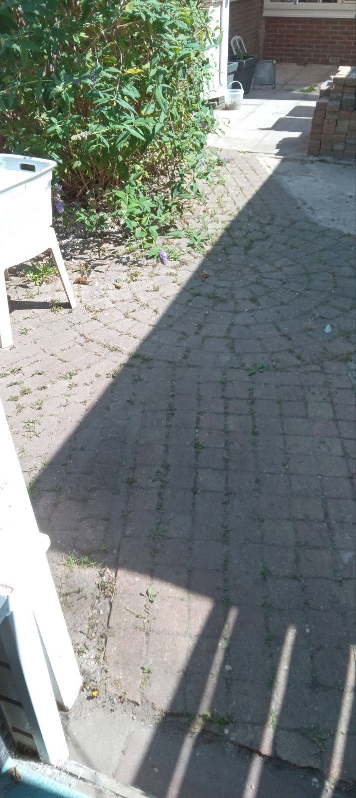 trommelsteen 10x10 gekleurd geel/rood, Ophalen, Gebruikt, Klinkers, 5 tot 10 m²