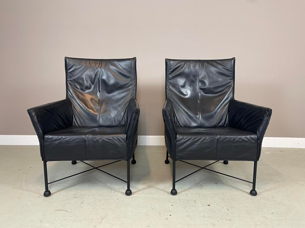2 Montis Charly fauteuils Gerard van den Berg I.Z.G.S, Huis en Inrichting, Fauteuils, Zo goed als nieuw, Leer, Metaal, Ophalen