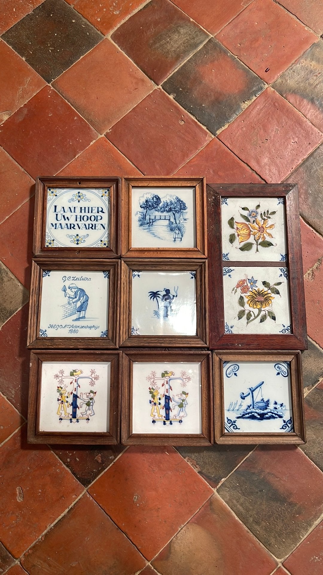 Originele Makkum tegeltjes met lijst, Tichelaar, Antiek en Kunst, Antiek | Wandborden en Tegels, Ophalen of Verzenden