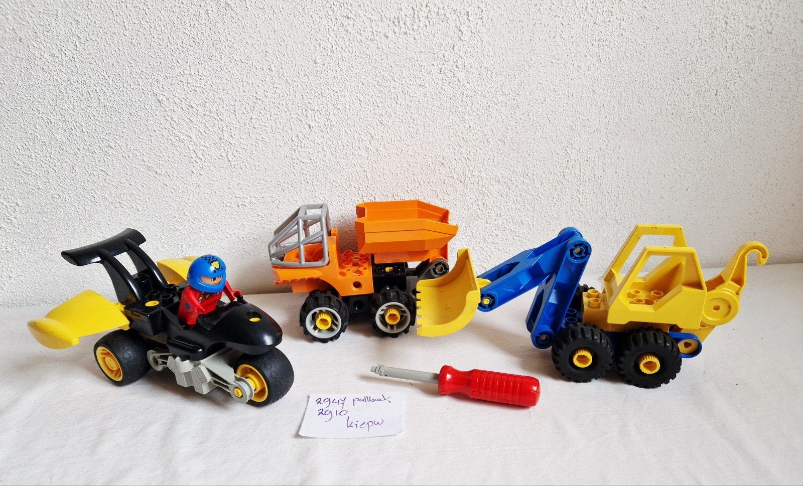 Technisch duplo toolo 2947 Pullback motor + 2910 + kiepwagen, Ophalen of Verzenden, Gebruikt, Duplo