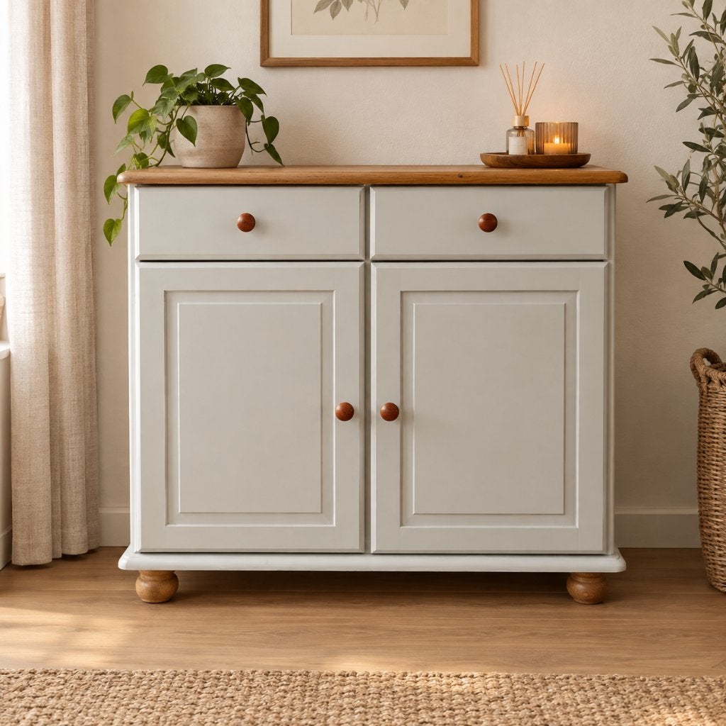 Landelijke houten kast / dressoir refurbished, Teakhout, 25 tot 50 cm, Nieuw, Met lade(s)