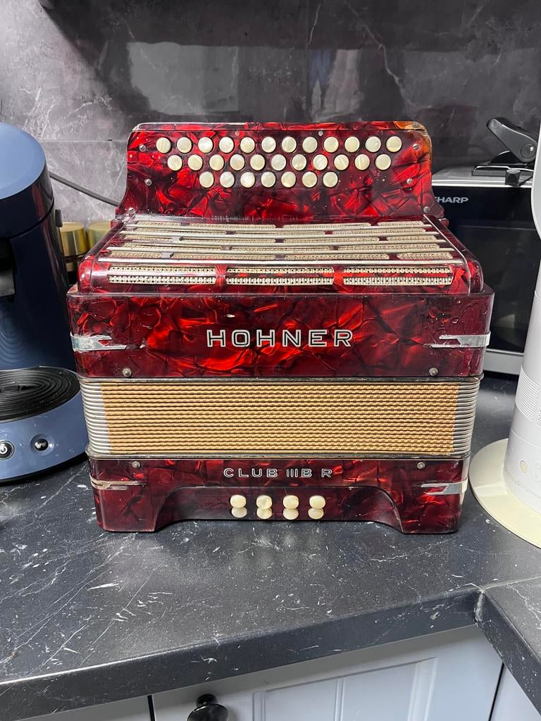Hohner Club III BR Accordeon - Vintage Knoppenaccordeon, Gebruikt, Overige formaten, Ophalen of Verzenden, Knopaccordeon