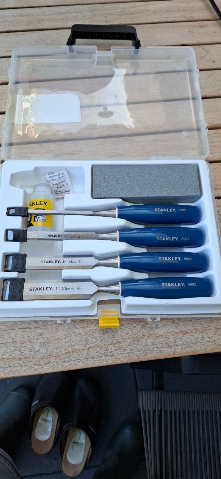 Stanley houtbeitelset met wetsteen en olie in doos, Ophalen of Verzenden, Nieuw, Gereedschapsset, Stanley