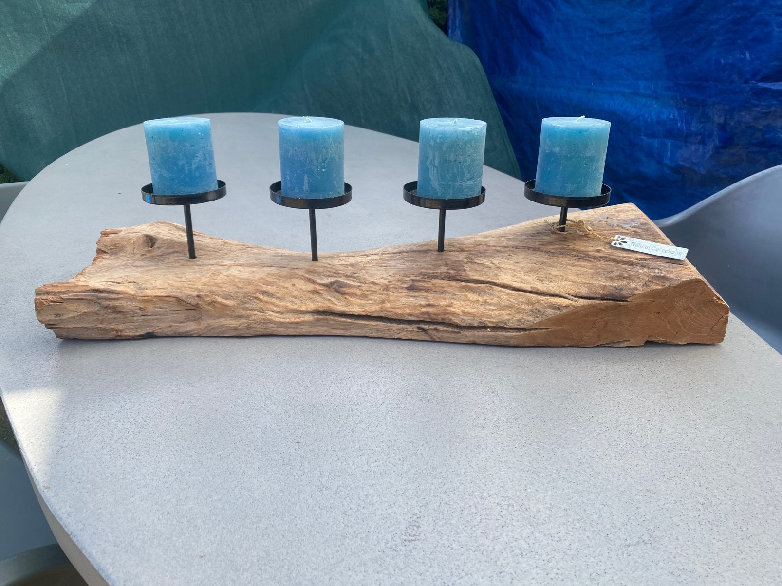 Houten kaarsenstandaard met kaarsen, Ophalen, Zo goed als nieuw, Hout, Kandelaar