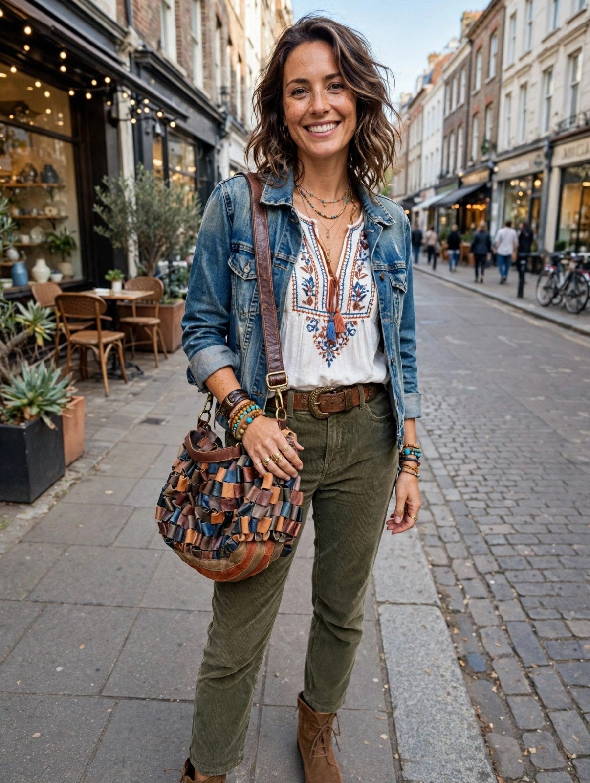 Vintage boho stijl ruffle  tas echt leer handgemaakt, Ophalen of Verzenden, Gebruikt, Bruin, Handtas