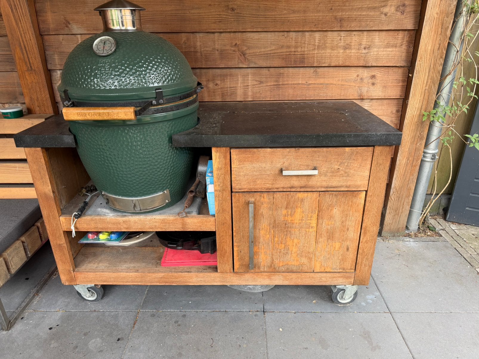 Eiken buitenkeuken voor Big Green Egg Large, Ophalen, Gebruikt